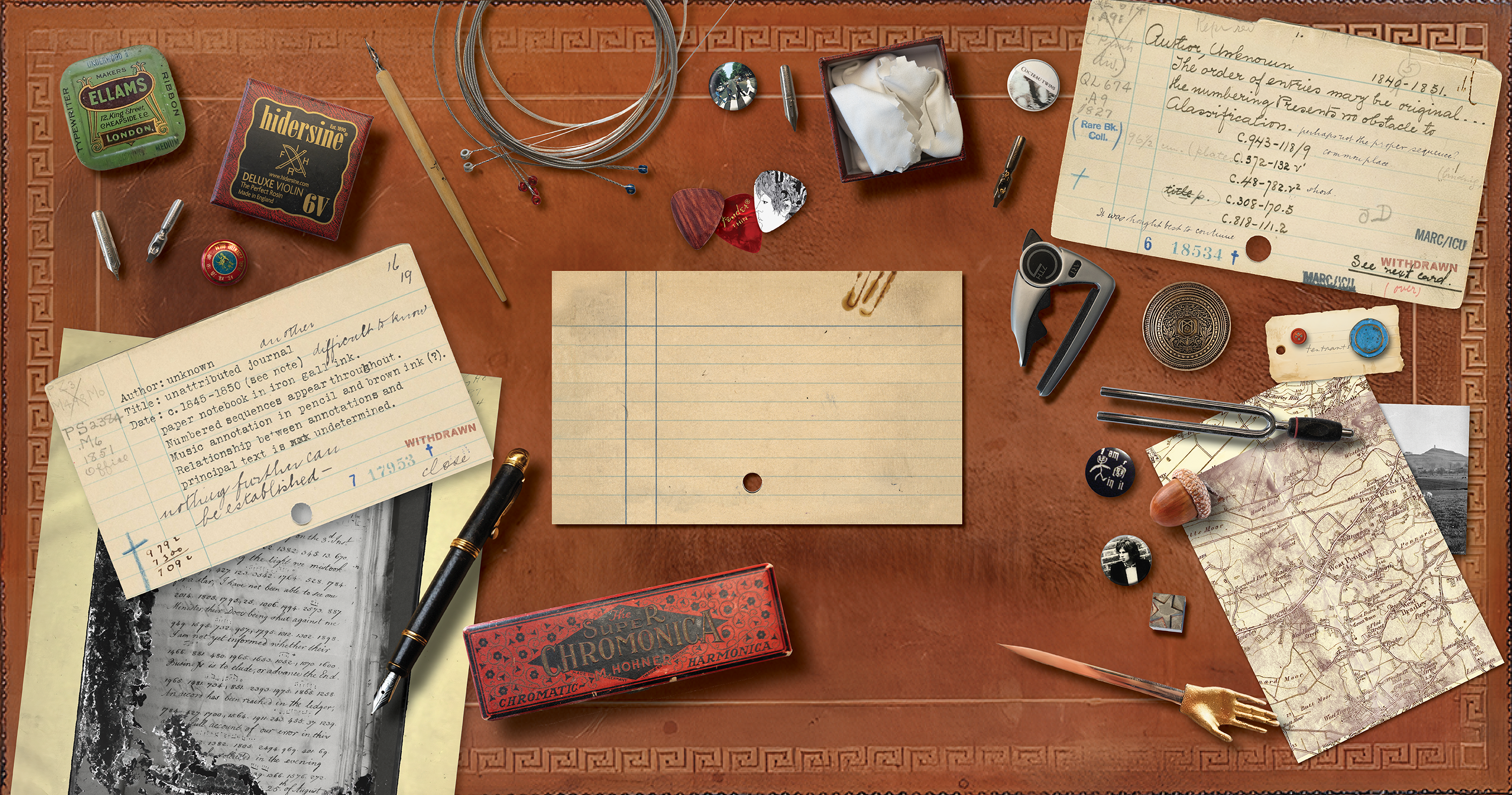 Archival desk with catalogue card